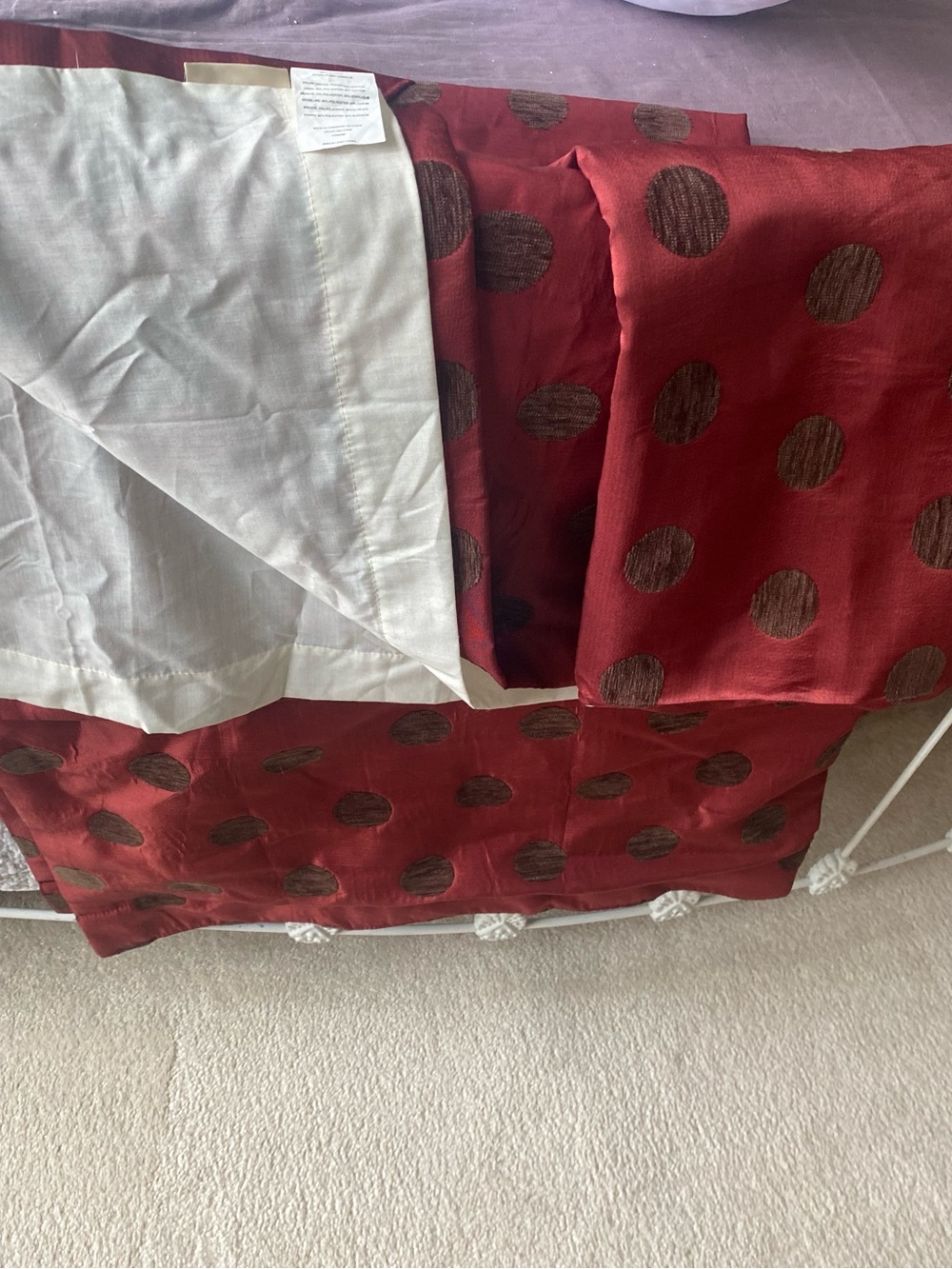 Pier1 Red Polka Dot Curtain Panel with Brown Dots  2 panels 96”
